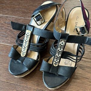 Call It Spring Black Sandals with Gold Detailing